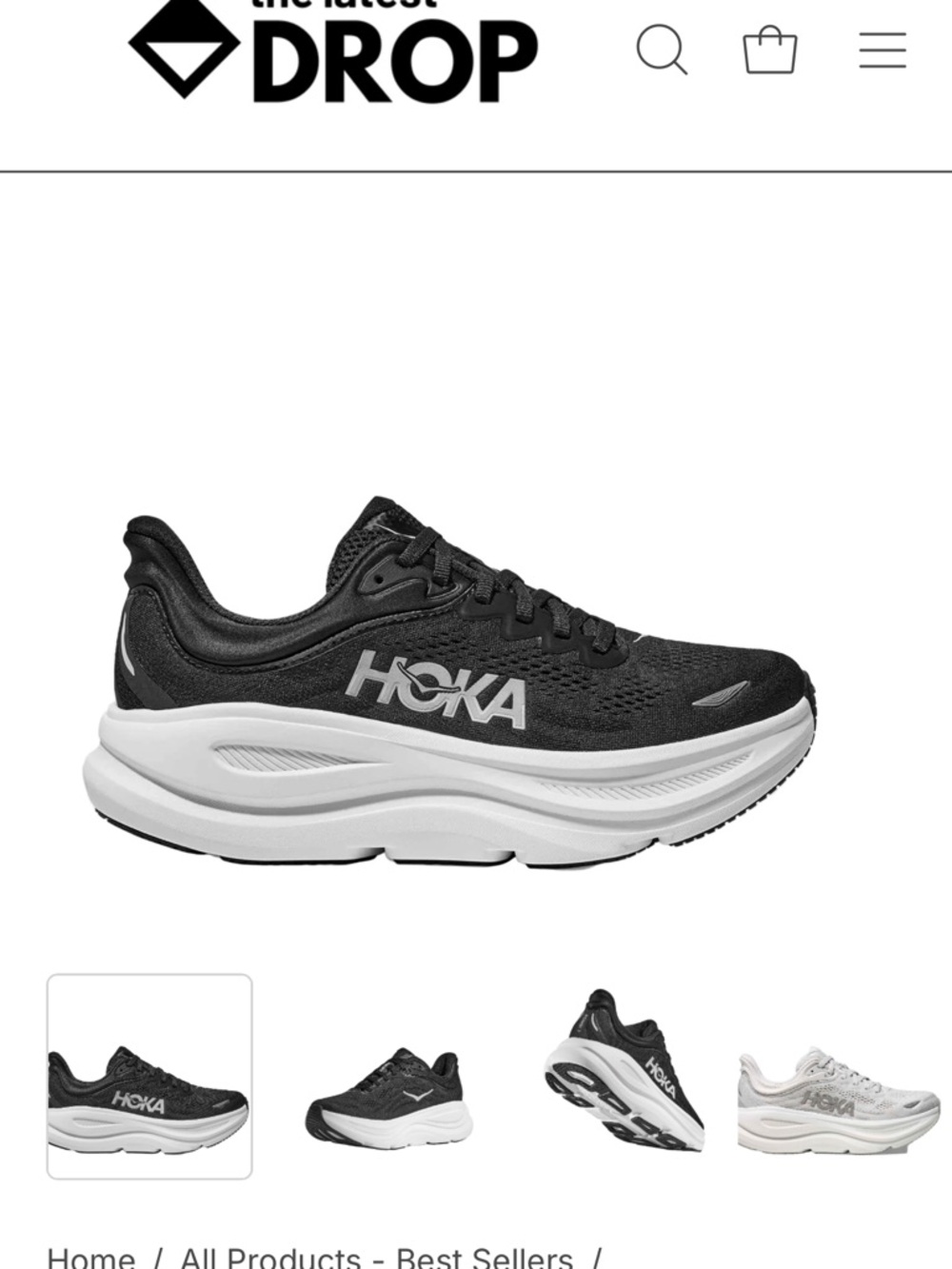 Hoka Black and White Cushioning Running Shoe